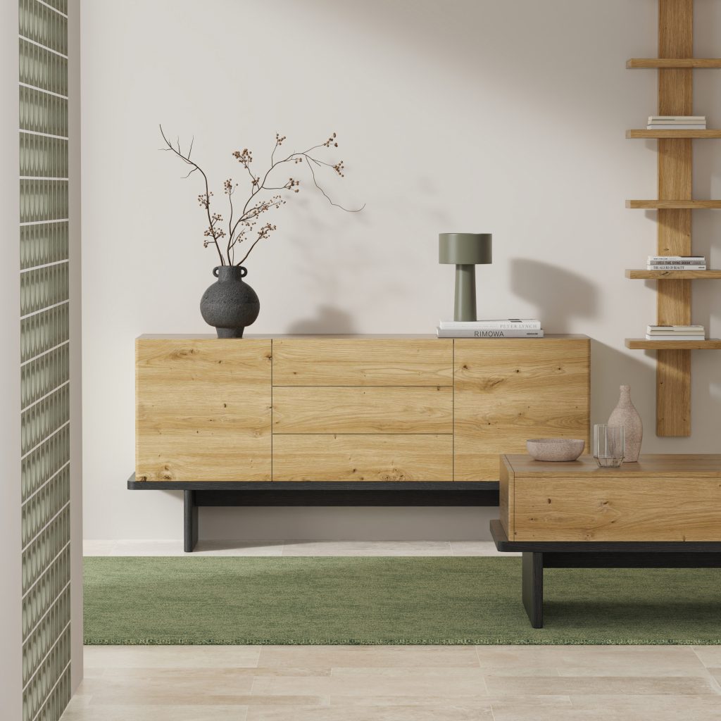 Natural Oak Grain MDF Foil Wide Sideboard, BF26077