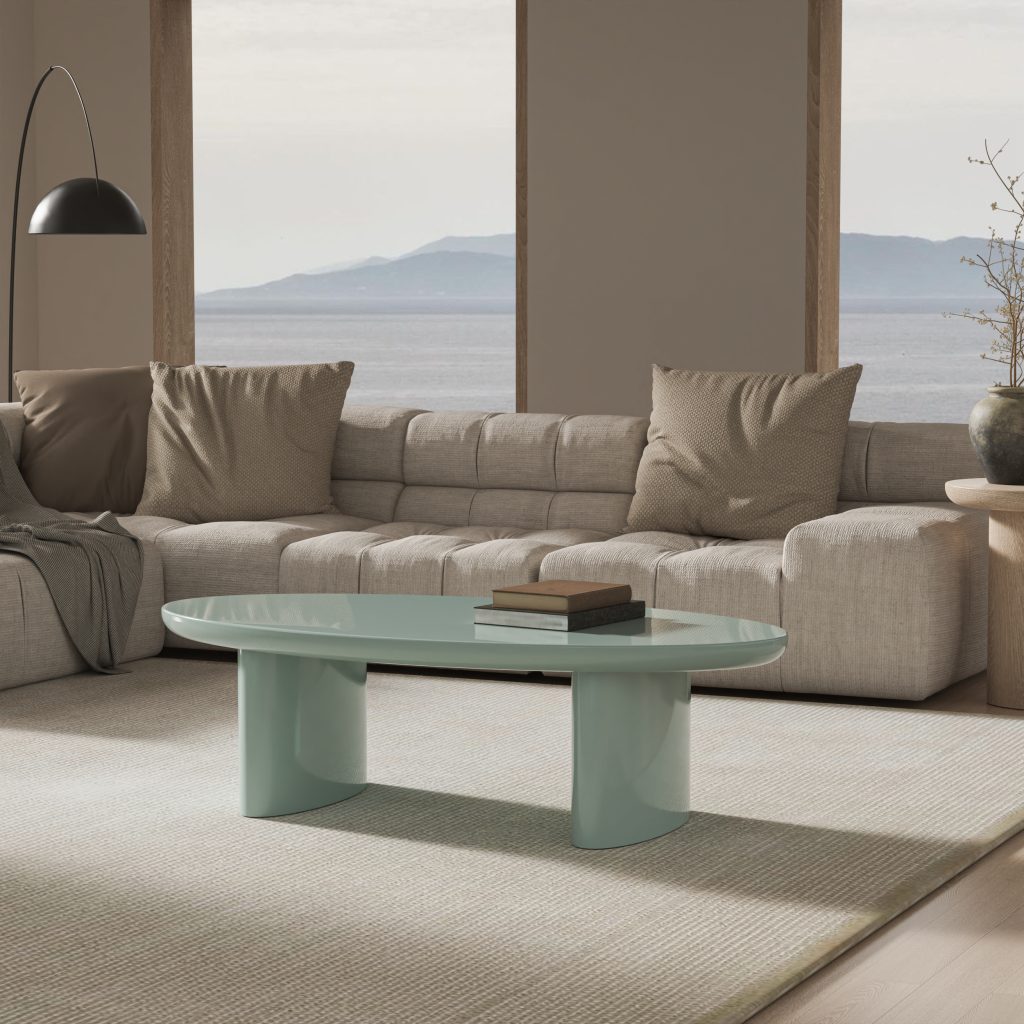 Cream White Irregular Oval MDF PU Paint Coffee Table, BF26099