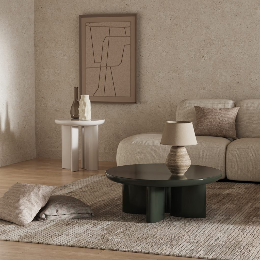 Dark Green 4-Pillar MDF PU Paint Coffee Table, BF26098